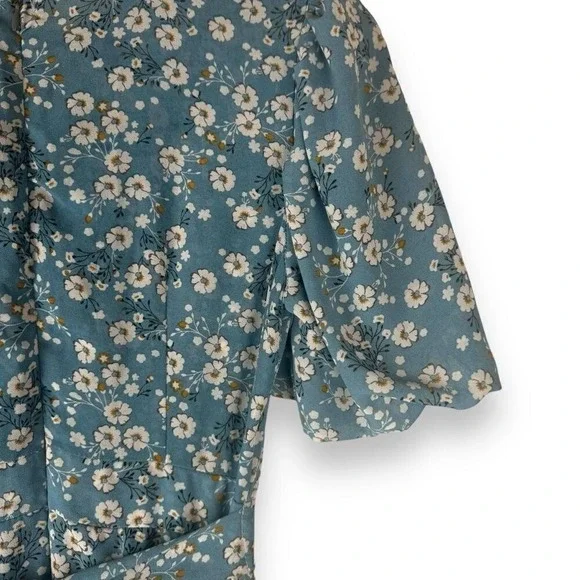 Red Valentino Blue Floral Midi Dress Womens Size Small Peasant Milkmaid Prairie